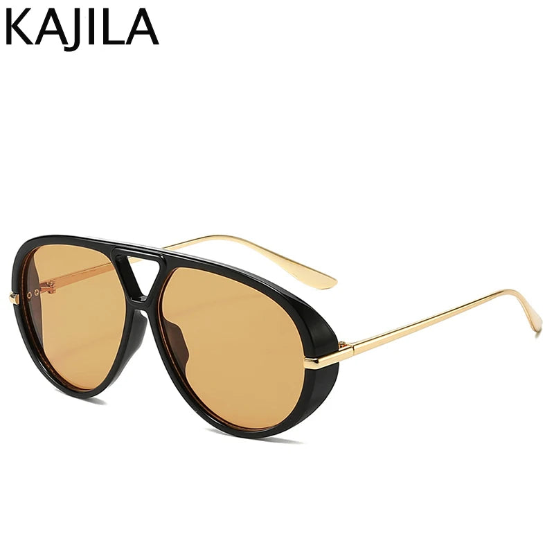 Oversized Oval Punk Pilot Sunglasses Women Big Luxury Brand Metal Frame Mask Eyewear Shield Sun Glasses For Ladies UV400