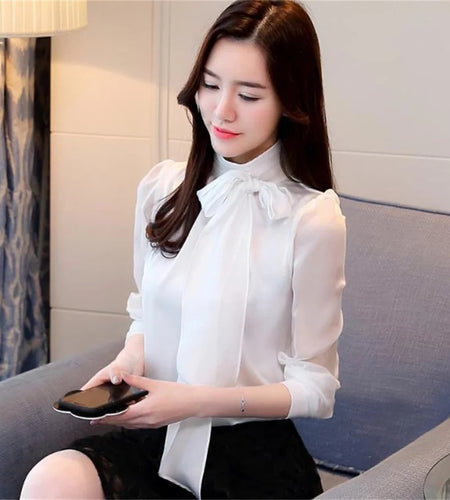 Fashion Tunic Women's Blouse Long Sleeve Tie Bow Chiffon  Formal Shirt  Spring/Summer 2025