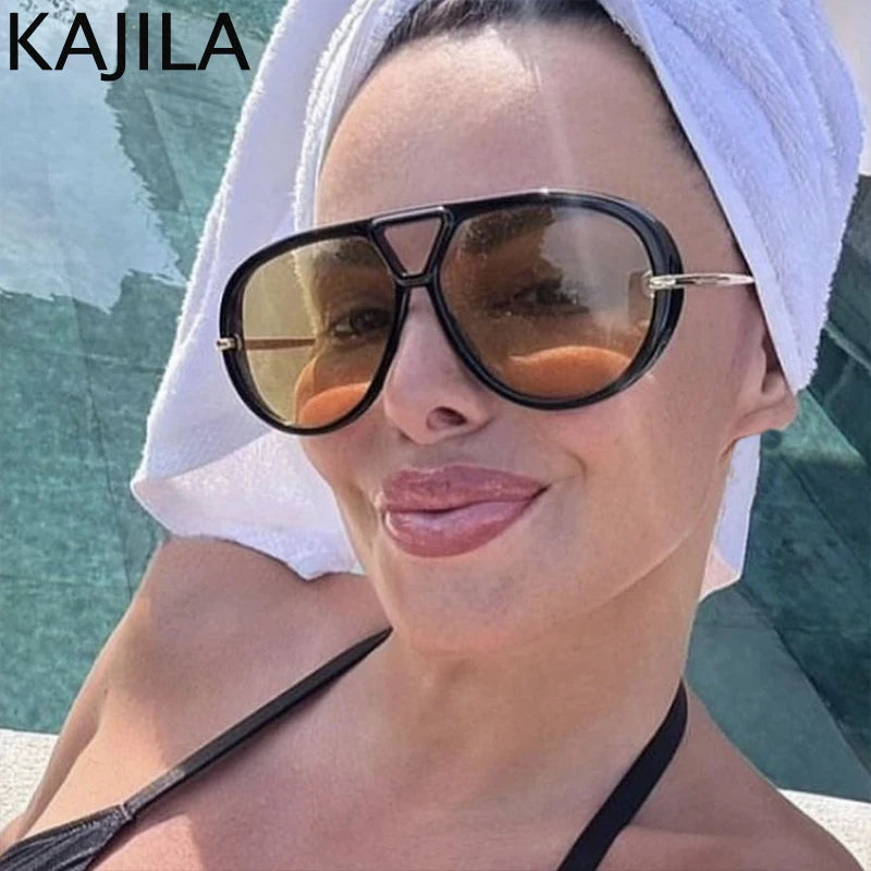 Oversized Oval Punk Pilot Sunglasses Women Big Luxury Brand Metal Frame Mask Eyewear Shield Sun Glasses For Ladies UV400