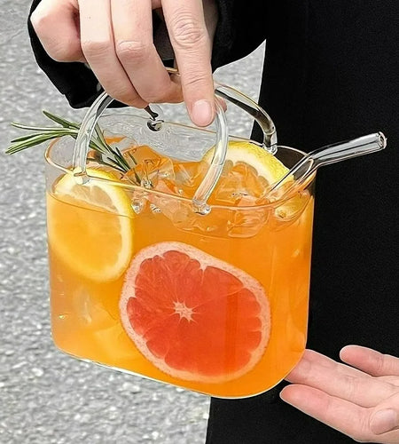 Portable Handbag Glass Cup, Creative Cocktail Glasses Cups, Funny Fruit Wine Glass Cups ,Ins Style Bag Glass With Straw, Bar Tools