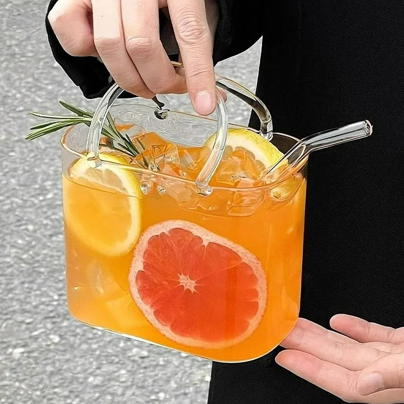 Portable Handbag Glass Cup, Creative Cocktail Glasses Cups, Funny Fruit Wine Glass Cups ,Ins Style Bag Glass With Straw, Bar Tools