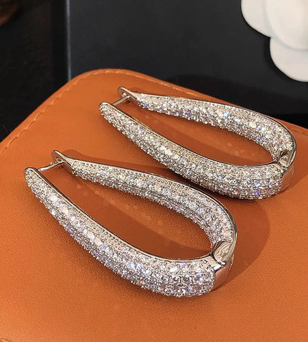 Gorgeous Silver Color Hoop Earrings Fashion Party Jewelry with Bright Zirconia Luxury