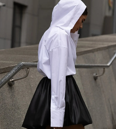 Fashion Loose White Cotton Women's Shirt 2025 Elegant Hooded Long Sleeve Blouses