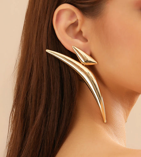 Exaggerated Geometry Long Curved Drop Earrings Fashion Aesthetics Thick Metal Triangular Earrings Women's Trendy