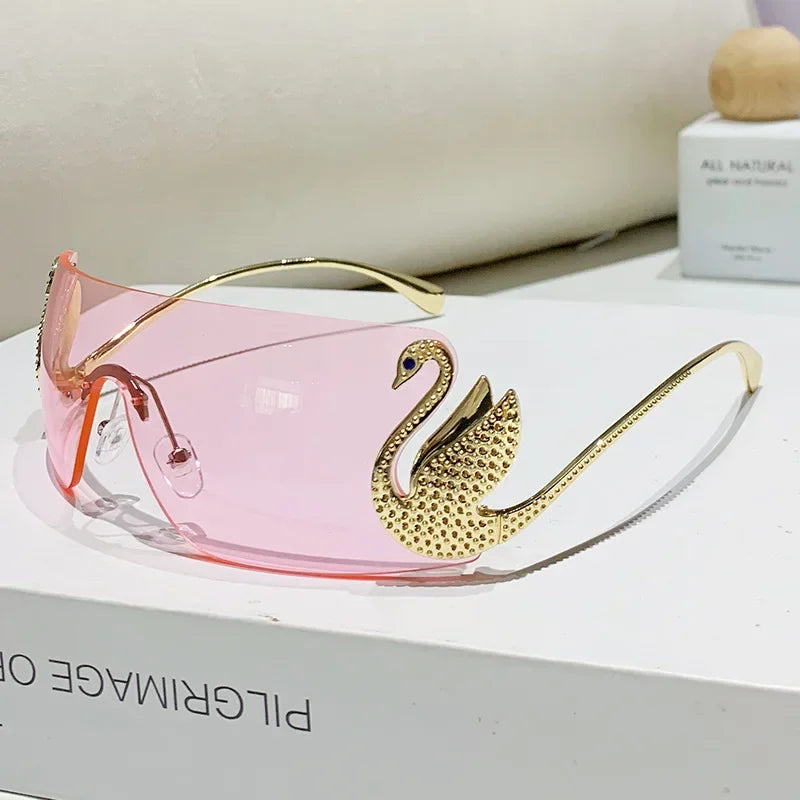 New Fashion Women Oversized Rimless Sunglasses Luxury Brand Swan Shaped Sun Glasses Trendy Large Frame Sun Glasses UV400