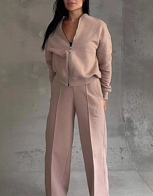 Load image into Gallery viewer, Fashion Jacket Pant Women 2 Pieces Set Casual Long Sleeve Zipper Solid Sweatshirt Trousers Suit
