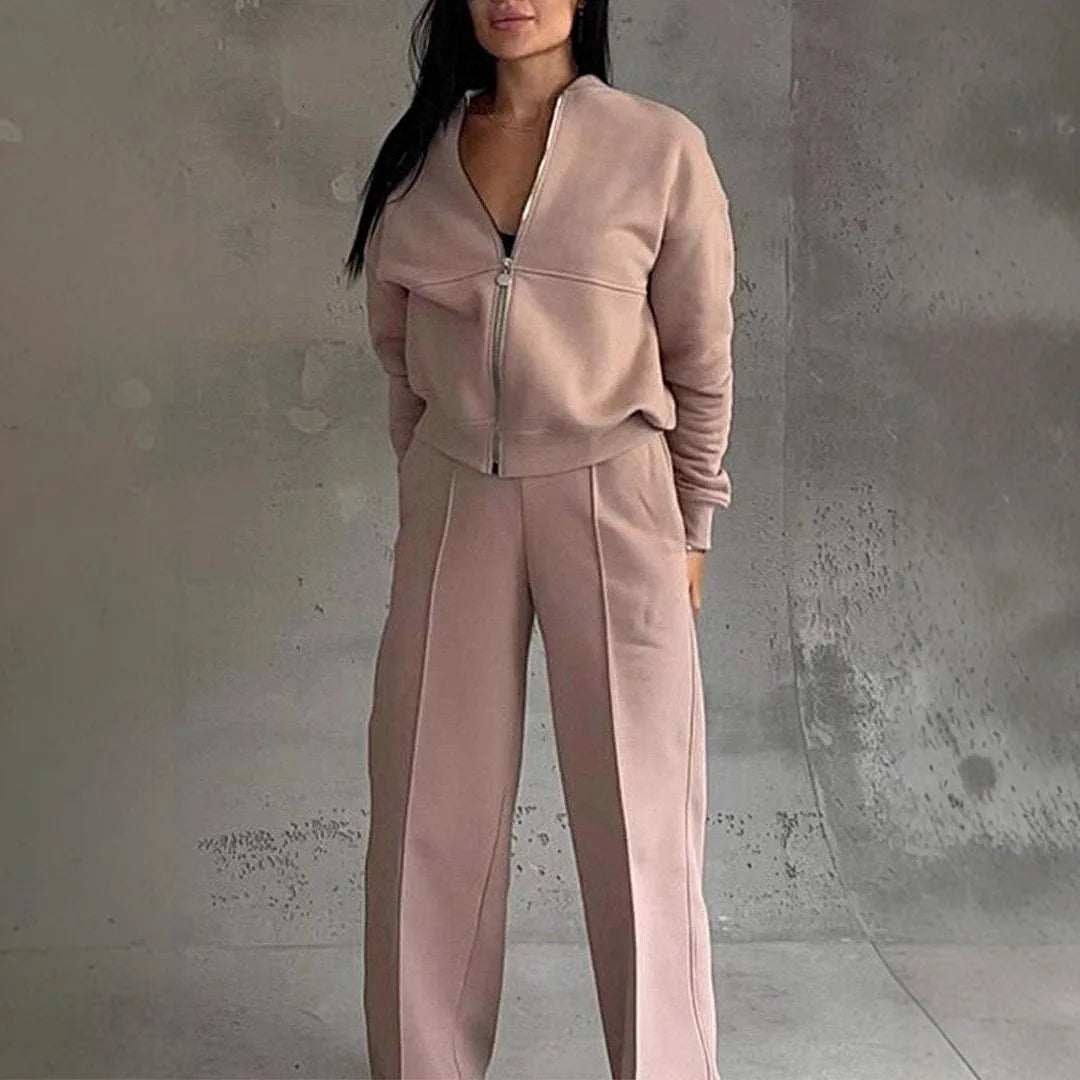 Fashion Jacket Pant Women 2 Pieces Set Casual Long Sleeve Zipper Solid Sweatshirt Trousers Suit