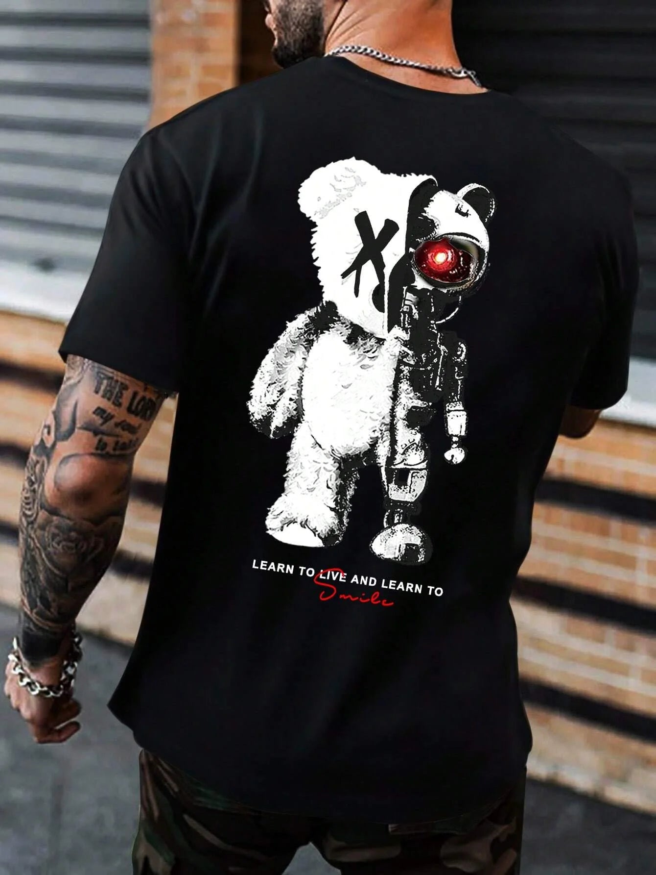 Half A Ted Bear, Half A Robotic Bear Printed Mens Tshirt