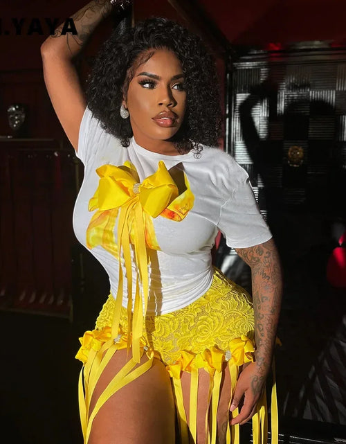 Load image into Gallery viewer, Women&#39;s Set Bow O-Neck short sleeve Tops and lace Shorts Set Casual Two 2 Piece Outfits
