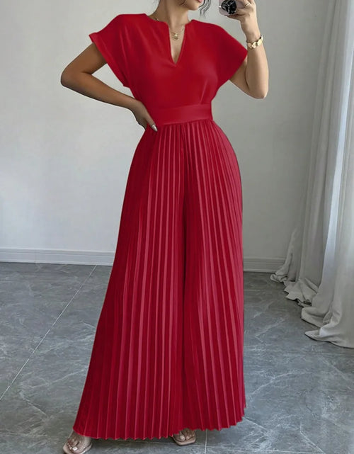 Load image into Gallery viewer, Jumpsuit Woman Pleated Jumpsuits New Casual V-Neck Loose Split-Joint Elegant One Pieces Pants Suit
