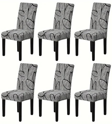 6Pcs Dining Chair Cover Print Elastic Chair Slipcover Case Stretch Chair Covers