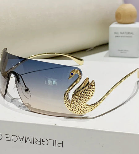New Fashion Women Oversized Rimless Sunglasses Luxury Brand Swan Shaped Sun Glasses Trendy Large Frame Sun Glasses UV400