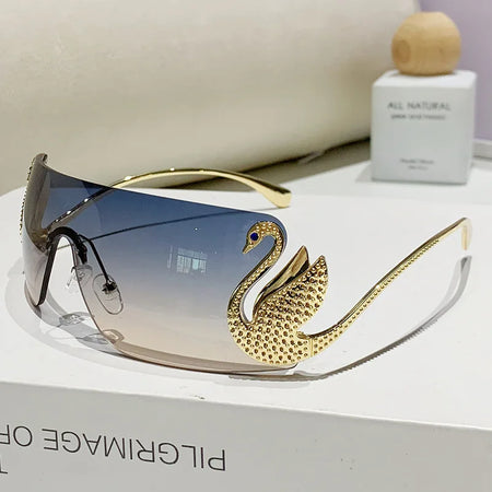 New Fashion Women Oversized Rimless Sunglasses Luxury Brand Swan Shaped Sun Glasses Trendy Large Frame Sun Glasses UV400