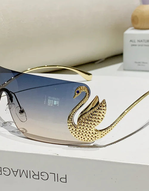 Load image into Gallery viewer, New Fashion Women Oversized Rimless Sunglasses Luxury Brand Swan Shaped Sun Glasses Trendy Large Frame Sun Glasses UV400
