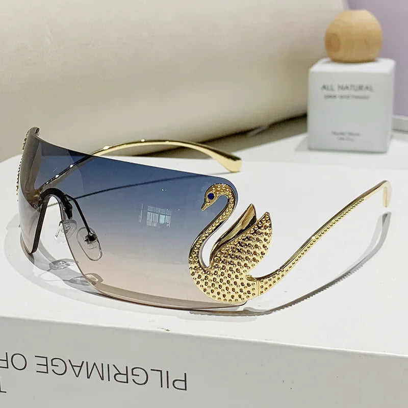 New Fashion Women Oversized Rimless Sunglasses Luxury Brand Swan Shaped Sun Glasses Trendy Large Frame Sun Glasses UV400