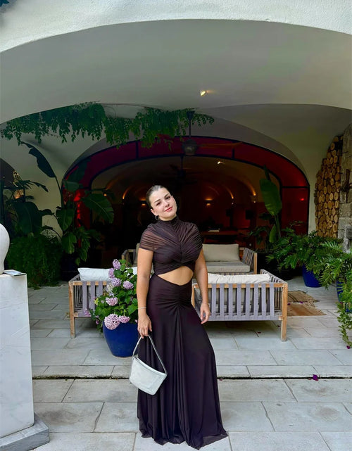 Load image into Gallery viewer, Hollow Out Short Sleeve Sexy Maxi Dress Women Fashion O Neck  High Waist Bodycon Club Party Long Dress
