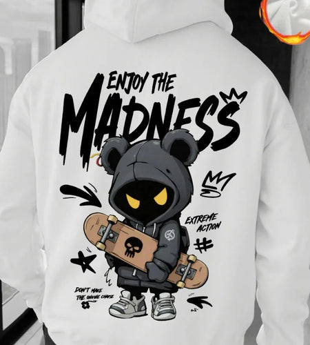 2026 Men's Casual Street Hooded Sweatshirt-Hand-painted Cartoon Human Figure Letter Pattern Printed Hoodie