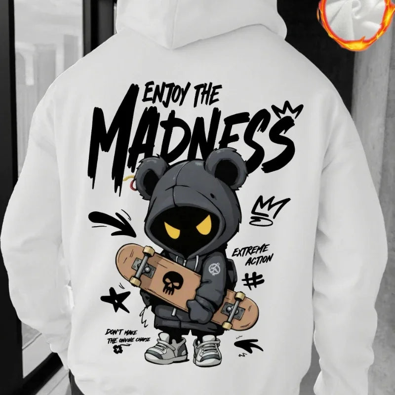 2026 Men's Casual Street Hooded Sweatshirt-Hand-painted Cartoon Human Figure Letter Pattern Printed Hoodie