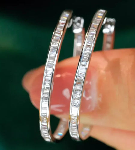 Large Shiny CZ Hoop Earrings Swanking Trendy  Jewelry