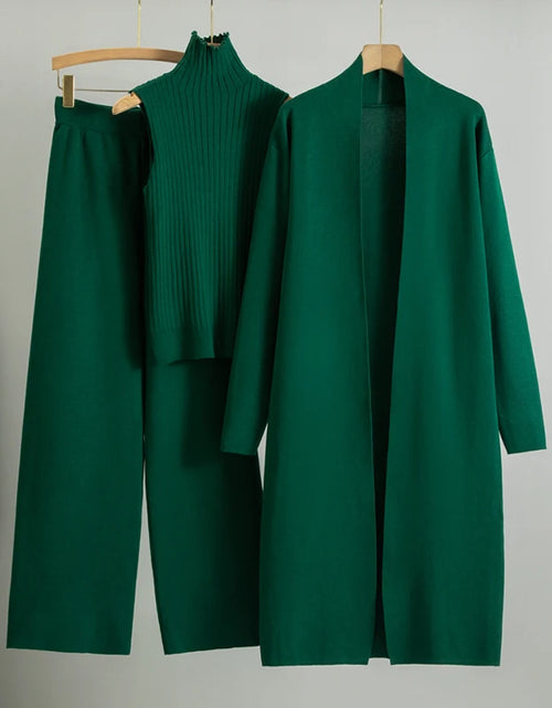 Load image into Gallery viewer, Spring Autumn 3 Piece Women Cardigan Tracksuits Fashion Knitted Pant Set Ladies Sweater Suit Vintage Fashion Ladies 3 Piece Set
