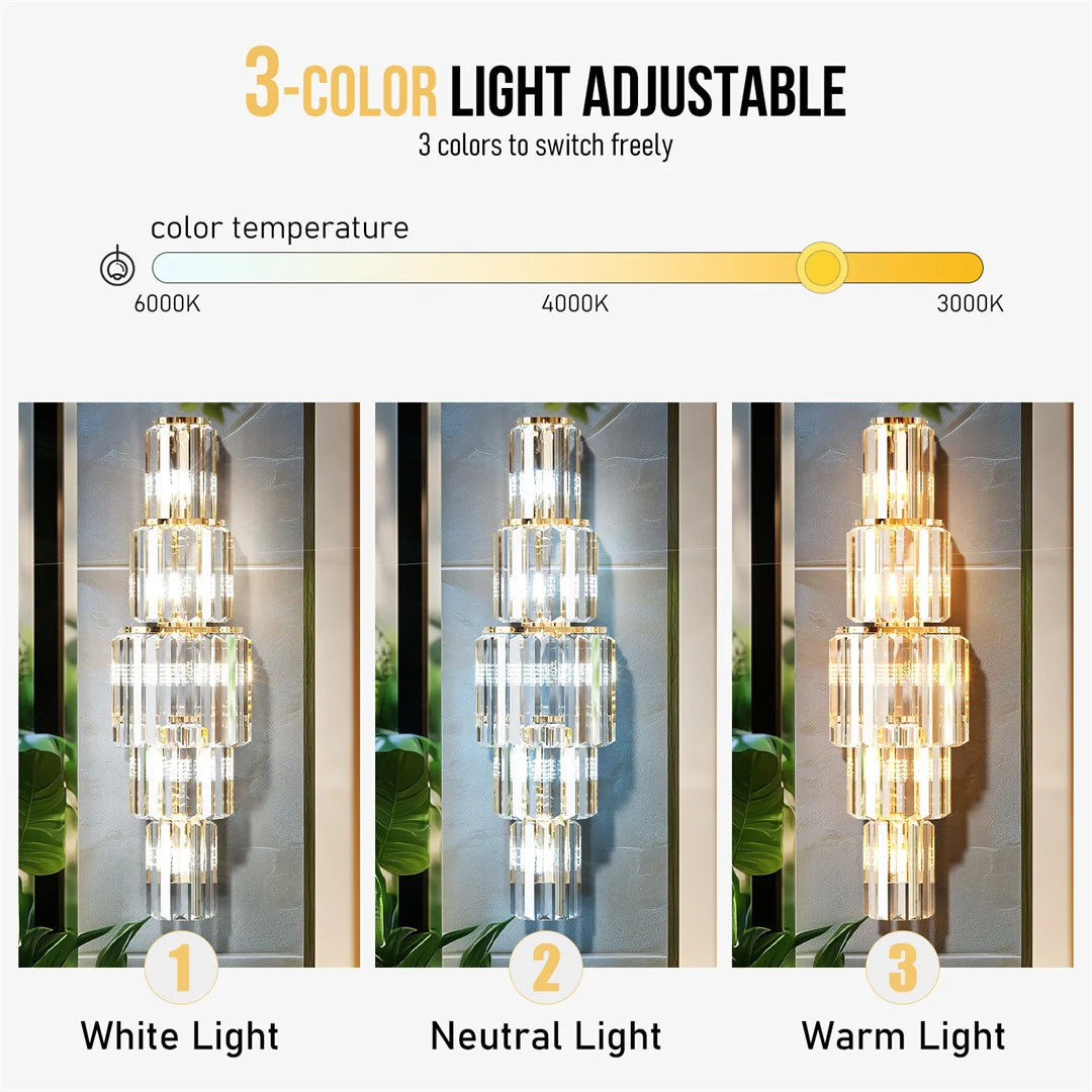 LUVODI Luxury Crystal Wall Lamp 3-Layer Wall Crystal Sconce Light E14 Led Corn Lights