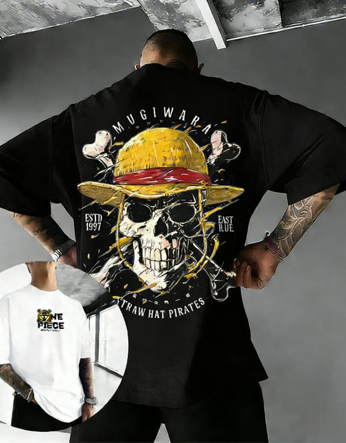Load image into Gallery viewer, Oversize One Piece Skull Anime T Shirt Men Cotton Streetwear Casual Short Sleeve Top Graphic Tee Trendy 2026 Summer
