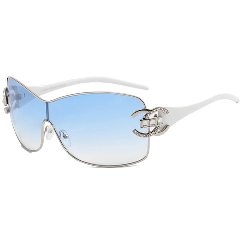 Luxury Rhinestone Oversized One - Piece Frame Y2K Women's Sunglasses Trendy Brand  Eyewear UV400