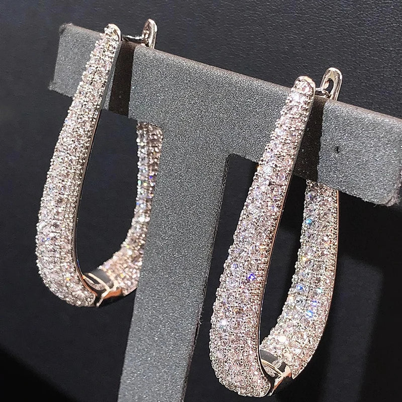 Gorgeous Silver Color Hoop Earrings Fashion Party Jewelry with Bright Zirconia Luxury