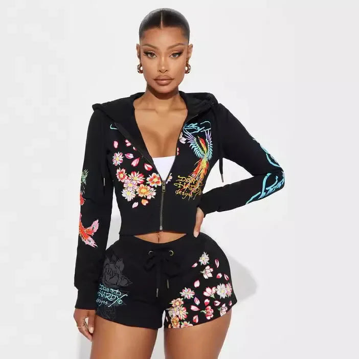 Cross-Border Style Women's Spring Summer Fashion Casual Short Set