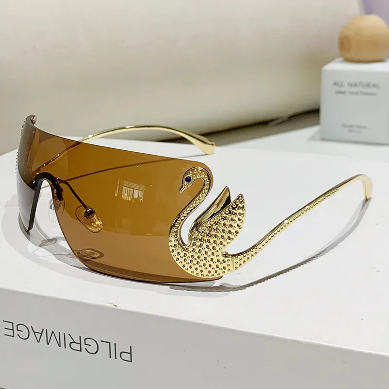 New Fashion Women Oversized Rimless Sunglasses Luxury Brand Swan Shaped Sun Glasses Trendy Large Frame Sun Glasses UV400