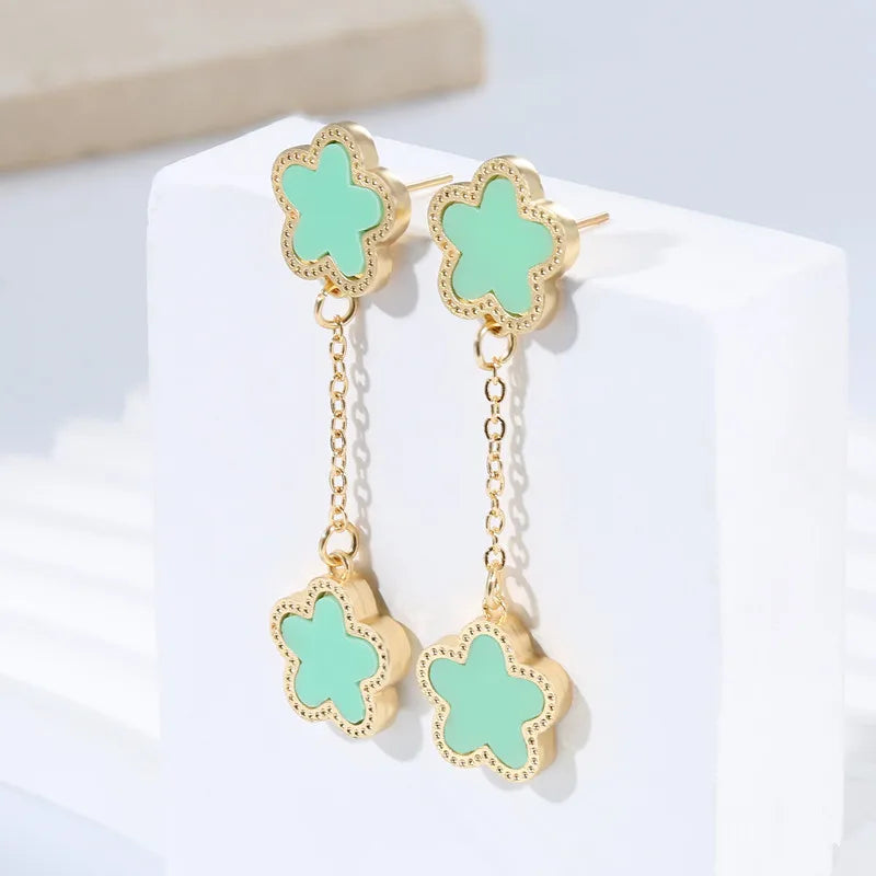 New Simple Lucky Five-leaf Flower Fritillary Tassel Earrings