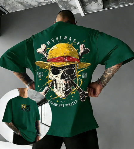 Oversize One Piece Skull Anime T Shirt Men Cotton Streetwear Casual Short Sleeve Top Graphic Tee Trendy 2026 Summer