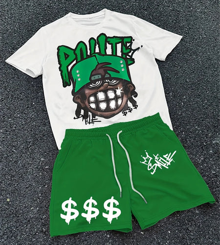 2026 New Spring American Hip-hop Style Men's Round-neck Top And Casual Shorts, Street Fashion Trend Men's Short-sleeved 2pcs Set, Multiple colors, other styles
