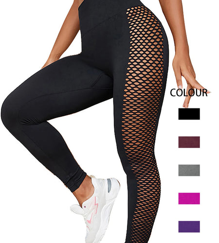 Solid Color Hollow out Sides Workout Leggings Stretchy High Waisted Push Up Yoga Gym Fitness Tights  Pants For Women