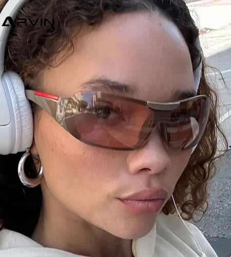 Vintage Large Frame Sunglasses for Women Fashion One Piece Y2K Sun Glasses Female Trending Shades UV400