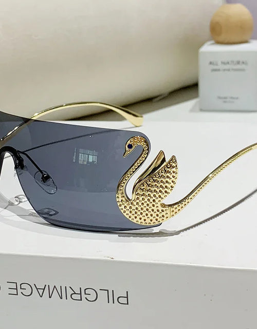 Load image into Gallery viewer, New Fashion Women Oversized Rimless Sunglasses Luxury Brand Swan Shaped Sun Glasses Trendy Large Frame Sun Glasses UV400
