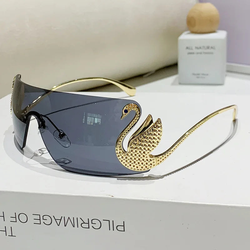 New Fashion Women Oversized Rimless Sunglasses Luxury Brand Swan Shaped Sun Glasses Trendy Large Frame Sun Glasses UV400