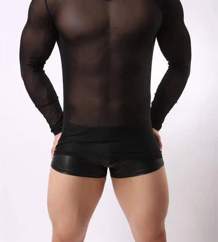 Sexy Unique Transparent T-shirt Men See Through Autumn Long Sleeve Top