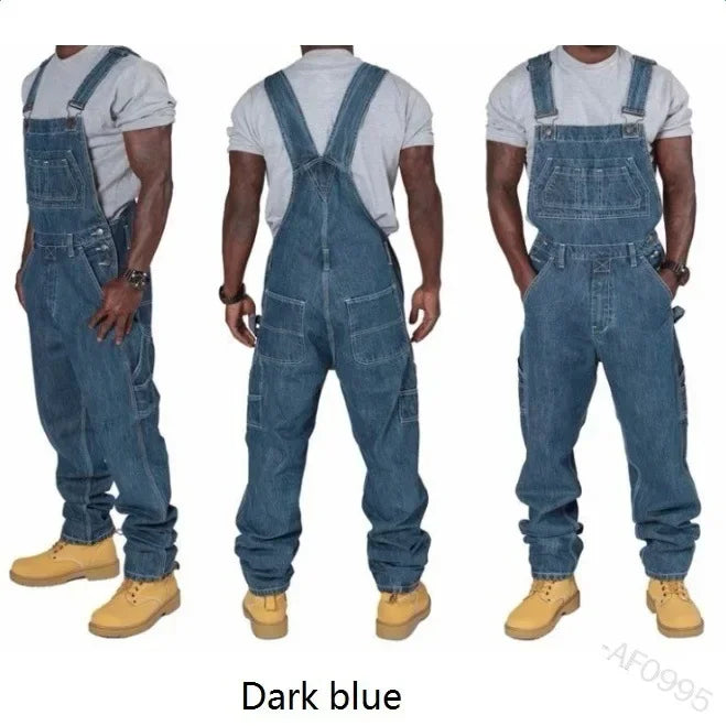 Men's Jeans 2026 Overalls Men Pockets Casual Loose Long Denim Pants Slim Splice Straight Rompers