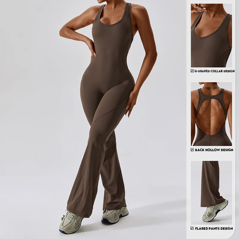 Sexy Back V Jumpsuit Gym Set Women Training Yoga Suit Sportswear Women