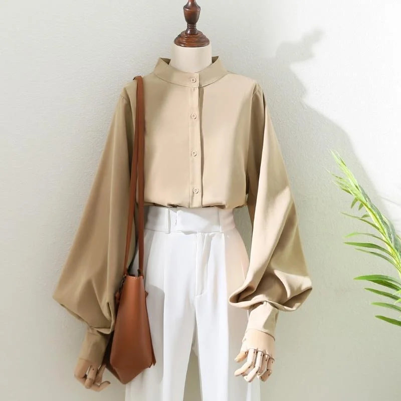 Woman Spring Autumn Style Blouses Shirt Lady Long Lantern Sleeve