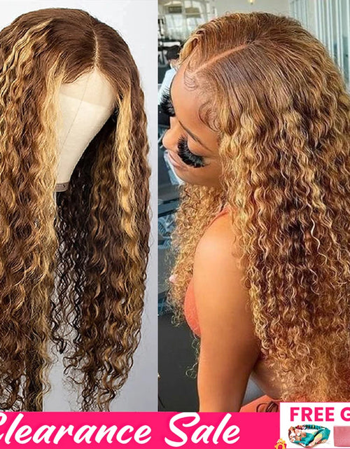 Load image into Gallery viewer, 13x4 Highlight Curly Lace Front Human Hair Wigs For Women Brazilian Honey Blonde Deep Wave Frontal Wig 13x6 Hd Lace Colored Wig
