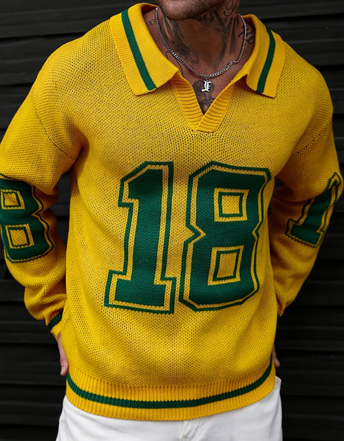 Load image into Gallery viewer, Men Basketball-Inspired Knit Pullover Sweater, Geometric Pattern Long Sleeve Casual sports knit tops, Men&#39;s autumn and winter knitted pullover.
