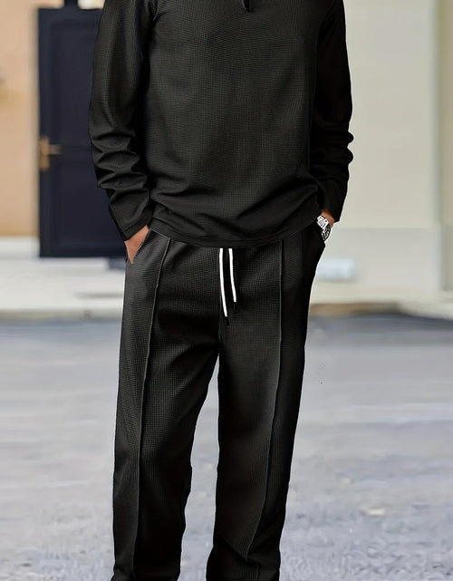 Load image into Gallery viewer, Men 2-Piece Solid Color Knitted Set, Comfortable Pullover Sweatshirt &amp; Drawstring Pants for Daily Wear
