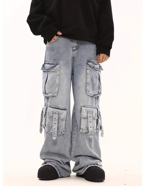 Load image into Gallery viewer, Men Stretchy Fabric Loose-Fit Straight-Leg  Jeans | Multi-Pocket Streetwear Pants with Elastic Waistband, All-Season Versatile Design  Solid Color, Casual Wear Jeans | Street Style Jeans
