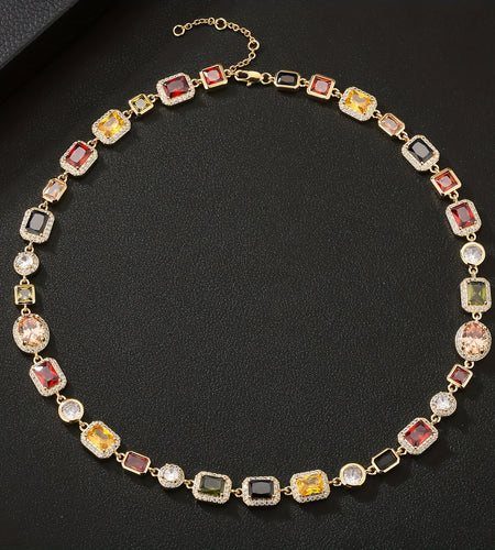 10mm Colorful  Gemstone Necklace Gold or Silver Unisex Hip Hop , Synthetic Cubic Zirconia, Copper, Glamorous Chain