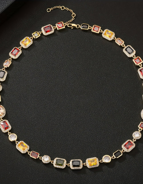 Load image into Gallery viewer, 10mm Colorful  Gemstone Necklace Gold or Silver Unisex Hip Hop , Synthetic Cubic Zirconia, Copper, Glamorous Chain
