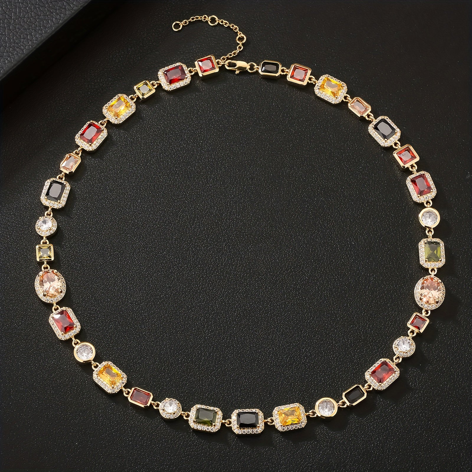 10mm Colorful  Gemstone Necklace Gold or Silver Unisex Hip Hop , Synthetic Cubic Zirconia, Copper, Glamorous Chain