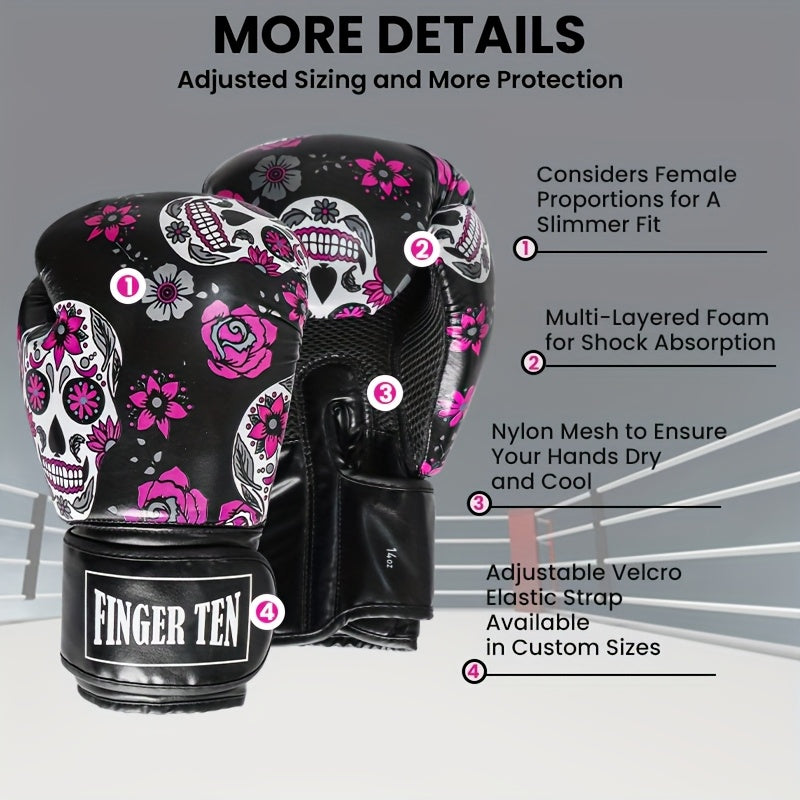 Premium Protective Boxing Gloves For Women 1Pair for Punching Sparring Kickboxing MMA Training, Stylish Comfort Heavy Bag Glove Sizes 10 12 14oz for Women