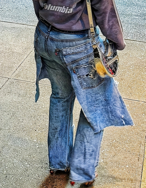 Load image into Gallery viewer, Edgy, Deconstructed Jeans  Women&#39;s 2-in-1 Low Rise Vintage Wash &amp; Asymmetric Distressed Rips - Edgy Streetwear Denim Pants
